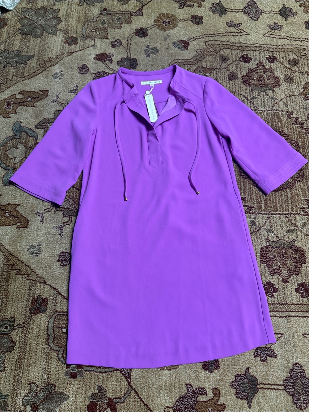 Trina Turk purple tie neck dress with pockets 6